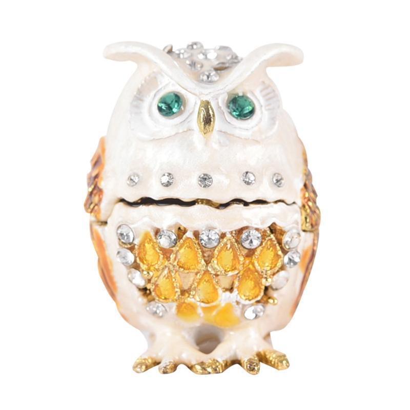 Owl Jewelry Storage Box Enamel Diamond-studded Home Decoration Metal Crafts
