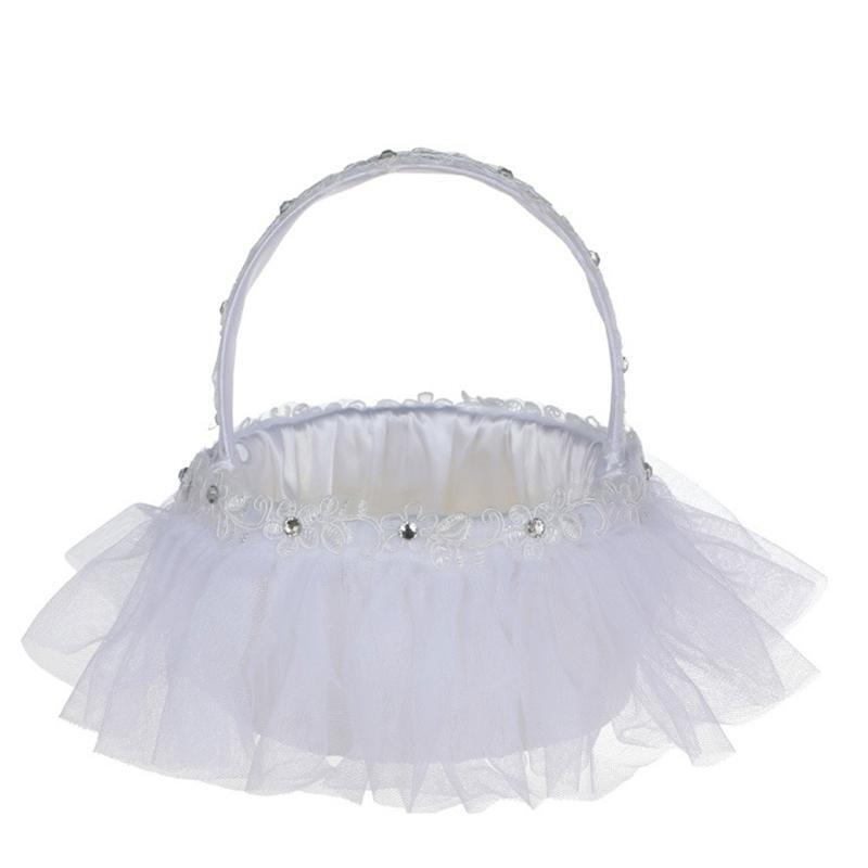 Exquisite Wedding Lace Flower Girl Basket White for Graduation Party Ceremony