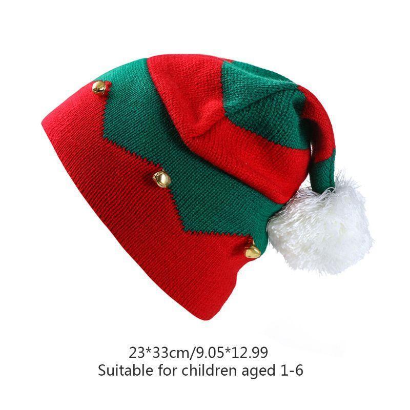 Christmas Elf Hat Beanie Crochet Winter Knit Stripes Cap for Baby 1-6 Years Old