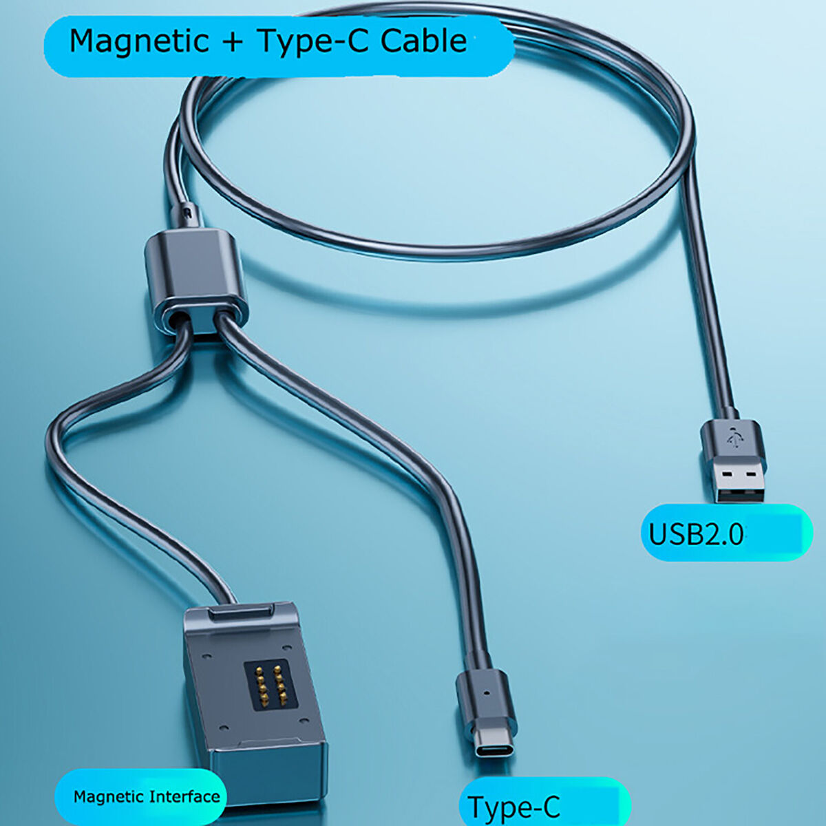 For Action 2 Camera 2 IN 1 Charging Cable Magnetic Base Type-C Data Cable 5V/4A