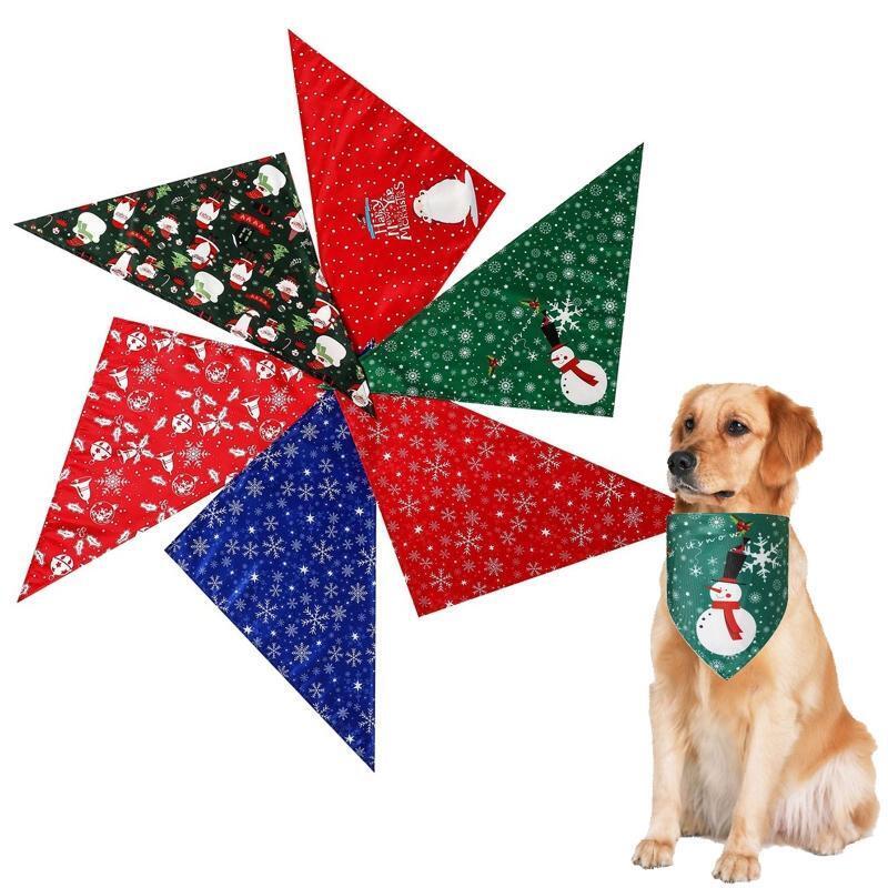 6 Pcs Christmas Element Print Washable Dog Triangle Bibs Pet Kerchief Scarf