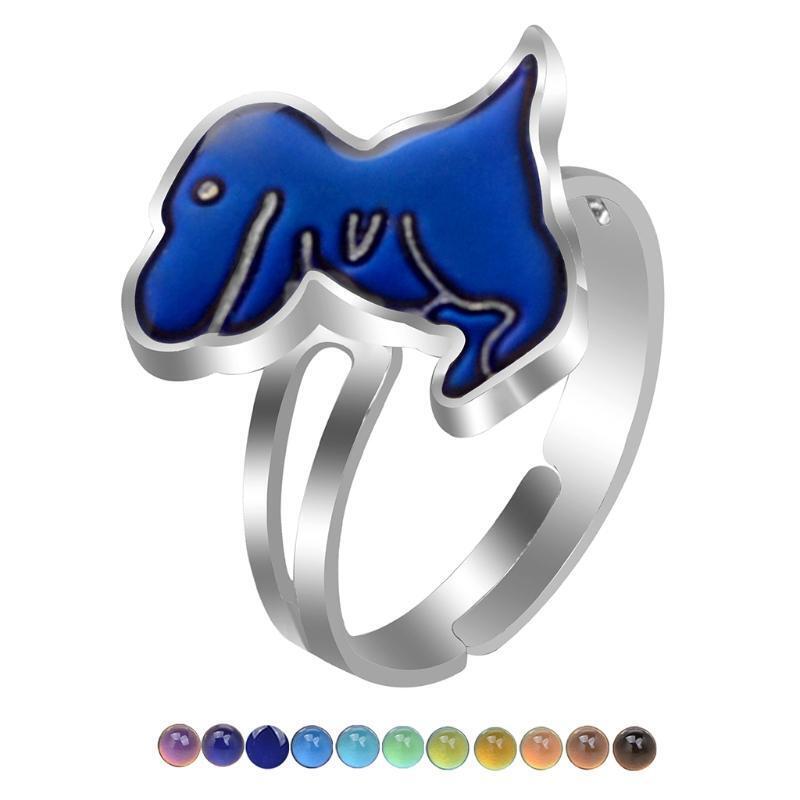 Fashion Thermochromic Ring Cute Cartoon Animal Tyrannosaurus Opening Adjustable
