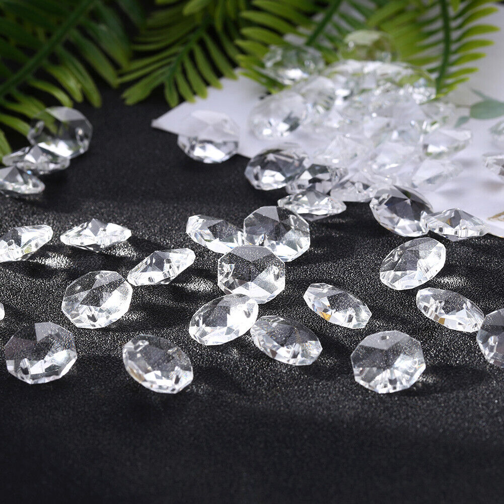 14mm Crystal Glass Diamond Octagonal Beads Home Ornaments (Transparent)