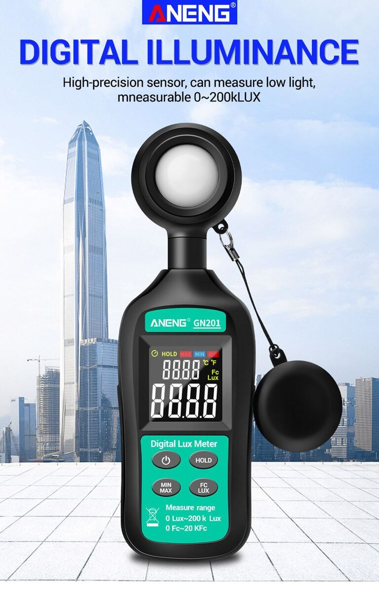 GN201 True RMS Handheld 200K Digital Light Meter Luxmeter Photometer UV Meter