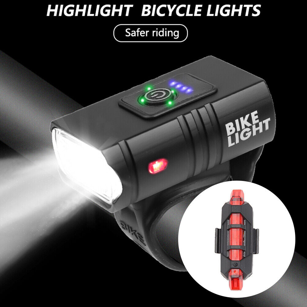 2pcs Waterproof T6 LED MTB Bike Warning Front Headlight + Rear Taillight