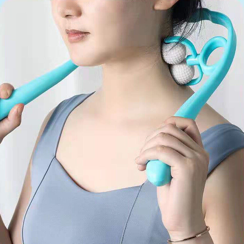 4 Ball Neck Pain Relief Massager Dual Trigger Therapy Hand Roller (Blue)