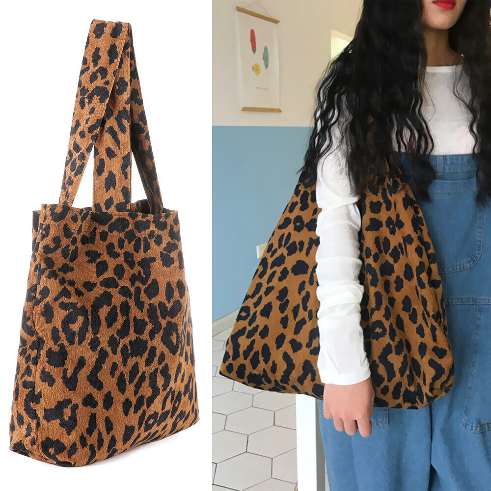 Women Casual Large Leopard Print Single Shoulder Bag Shopping Bag Tote Handbags