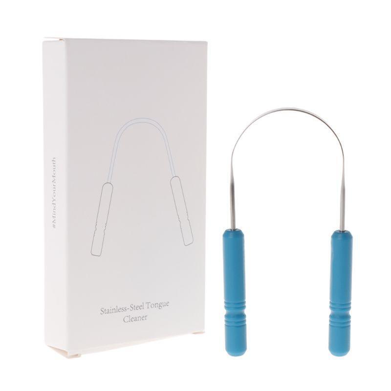 Healthy Tongue Cleaner Stainless Steel Scraper Plastic Handle Oral Hygiene Care