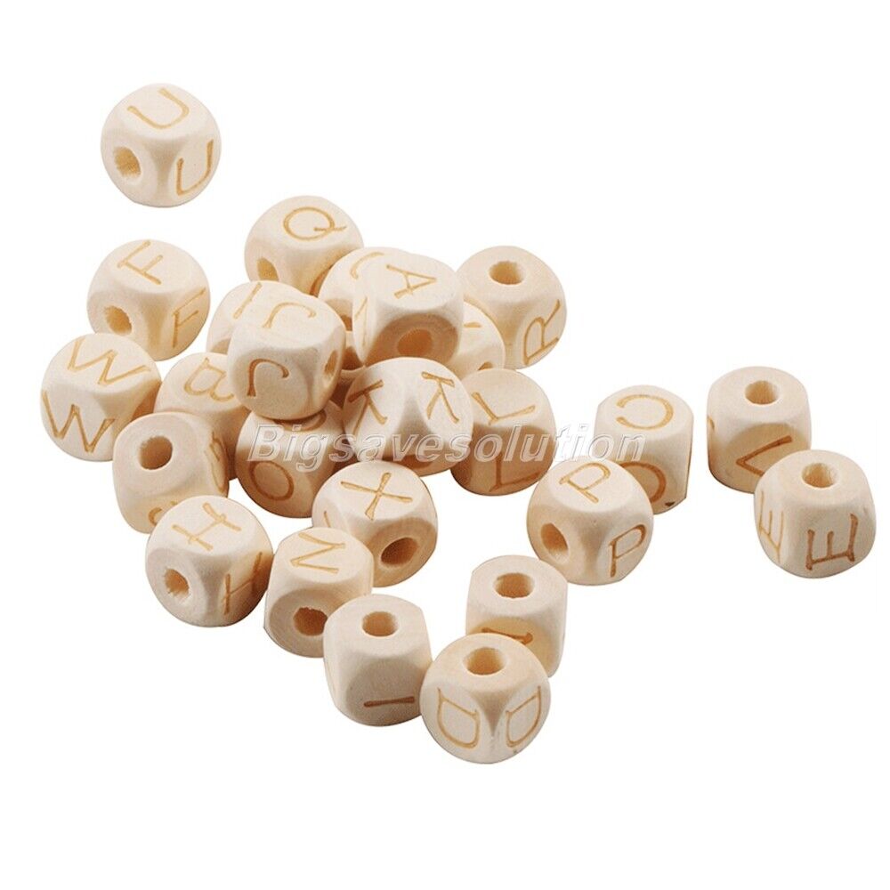 26Pcs/set 12mm Alphabet Letter Beads Cube Square Wooden Spacer Beads Handcraft