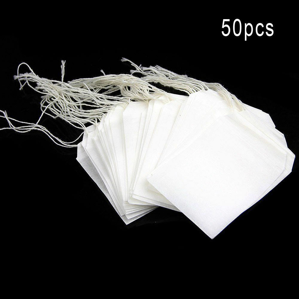 50pcs Empty Teabag String Heat Seal Filter Paper Herb Loose Tea Bag White