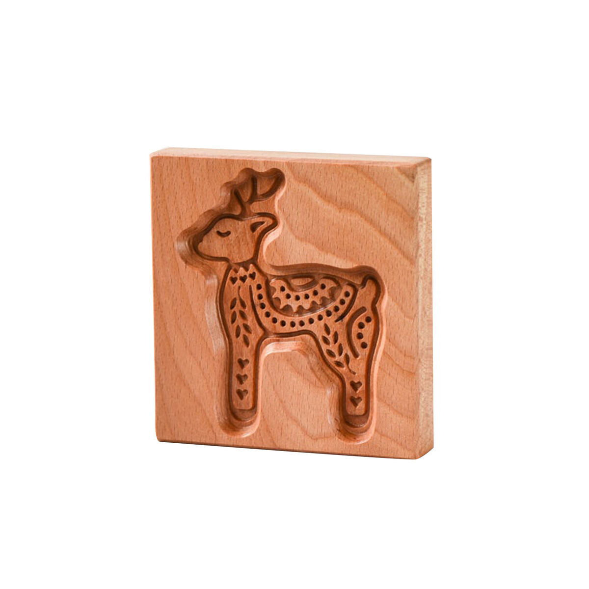 Cookie Mold Cutter - Carved Wooden Gingerbread Cookie Molds for Baking (C)