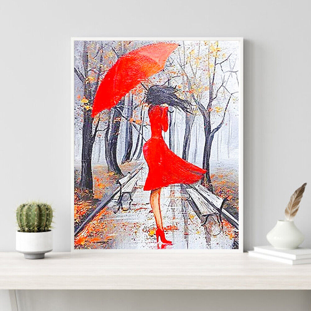 DIY Full Round Drill Kit Poster 5D Woman with Umbrella Diamond Painting