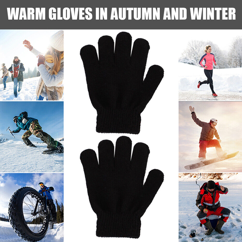 Women Men Warm Winter Gloves Full Finger Knitted Stretch Camping Mittens