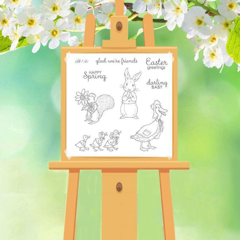 Cute Rabbit Metal Cutting Dies And Clear Stamp Set For DIY Scrapbooking Photo