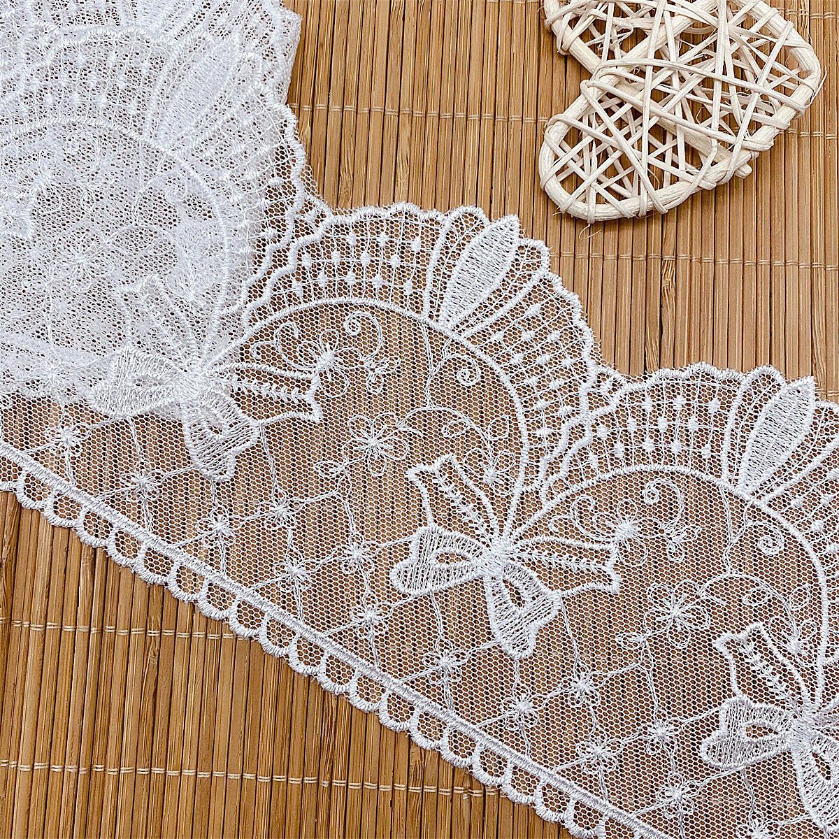 1Yd White Net Yarn Embroidered Lace Trim Ribbon Fabric DIY Sewing Clothing Craft