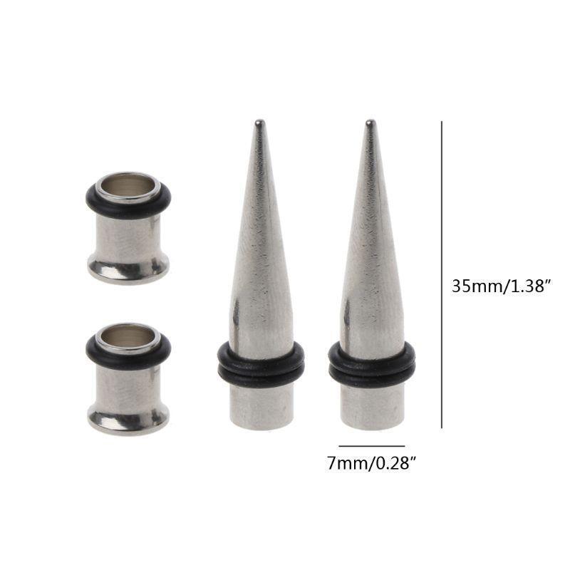 7mm Pair Stainless Steel Tapers &Tunnels Ear Stretching Kit Plugs Body Jewelry