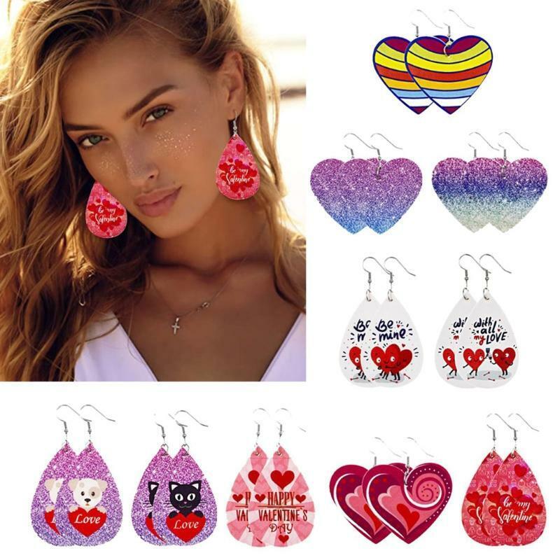 10 Pairs Valentine Day Leather Earrings Love Dangle Heart Leather Earrings Kit