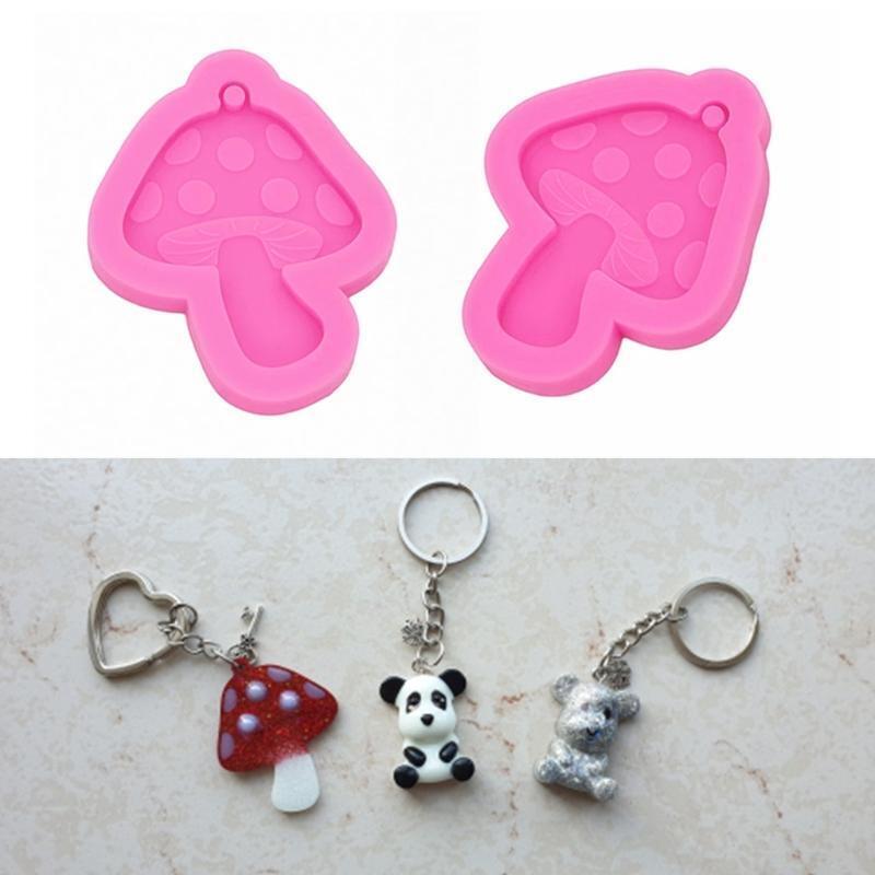 Shiny Toadstool Mushroom Pendant Silicone Mold Keychain Necklace Casting Mold