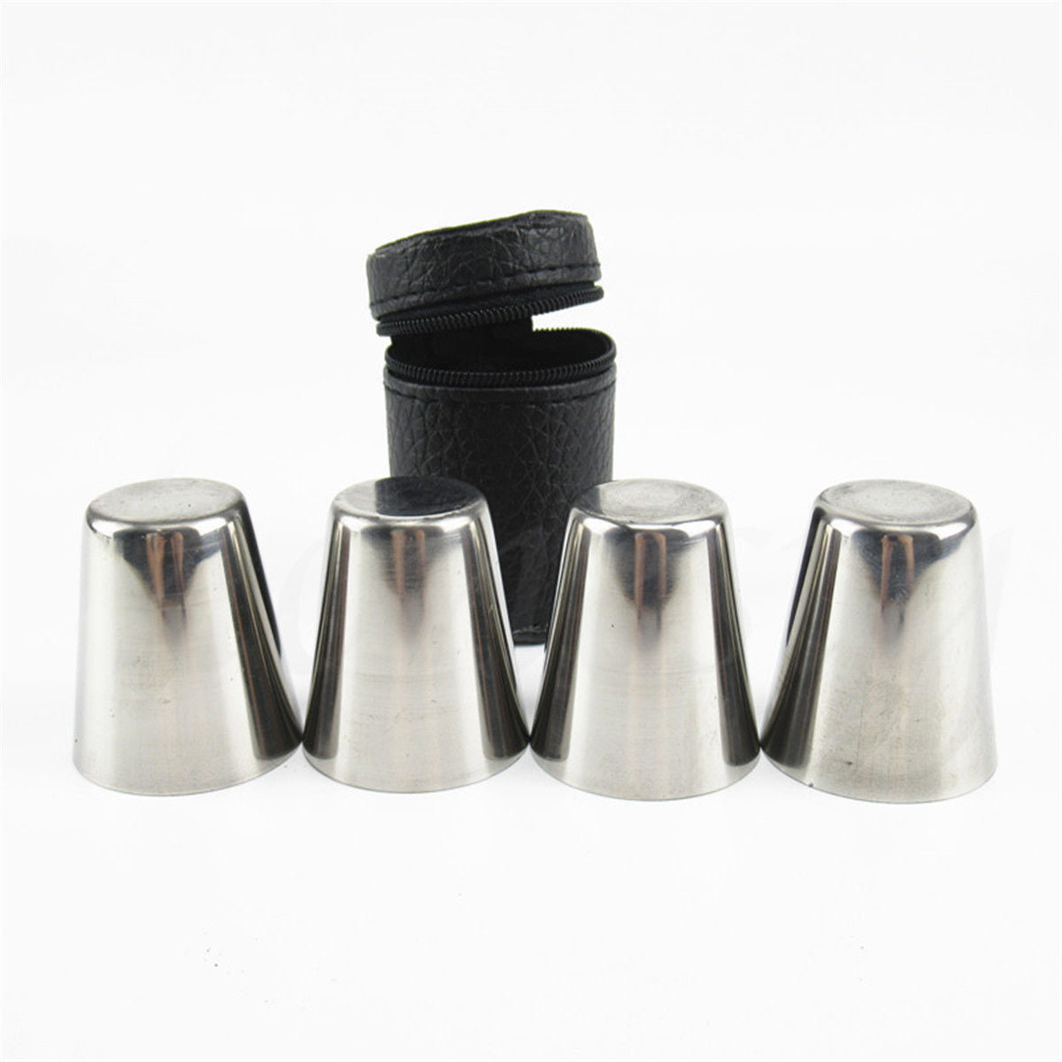 4pcs Camping / Travel Stainless Steel Shot Glass Set with PU Leather Case Cover