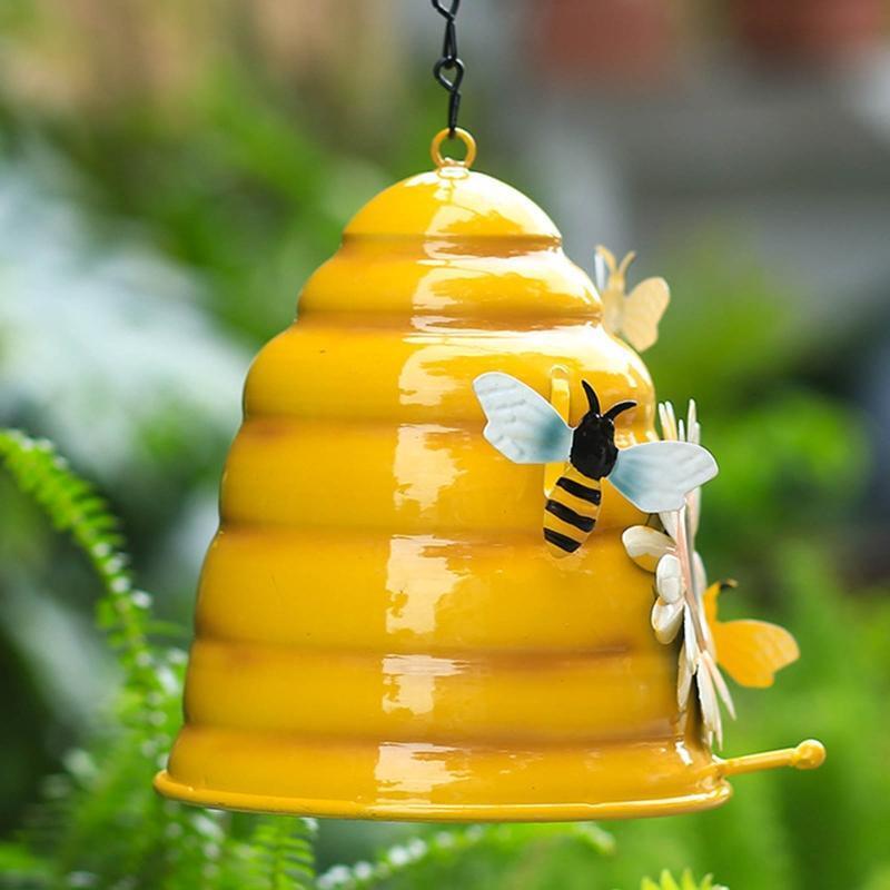 Metal Bird House Durable Garden Decoration Bee and Flowers Decorative Birdhouse