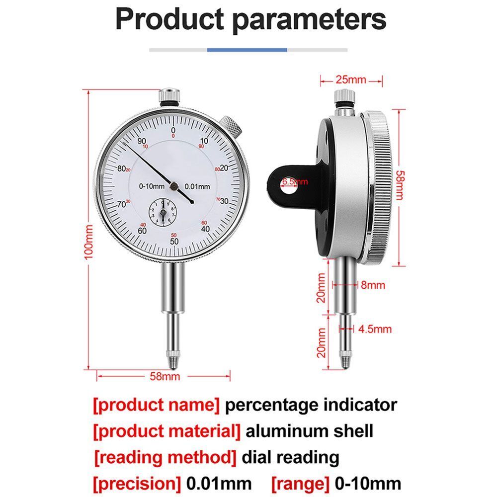 Indicator Gauge 0-10mm Meter Precise Test Gauge Dial & Test Indicators Steel