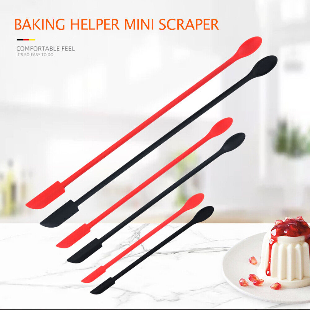 3pcs Mini Silicone Double Headed Spatula Set Cooking Jam Tip Scrapers (Red)