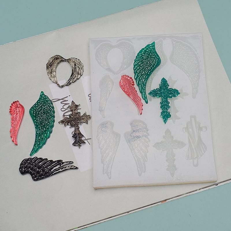 Shiny Silicone Molds Wings Cross Feather Ornament Mold DIY Keychain Pendant