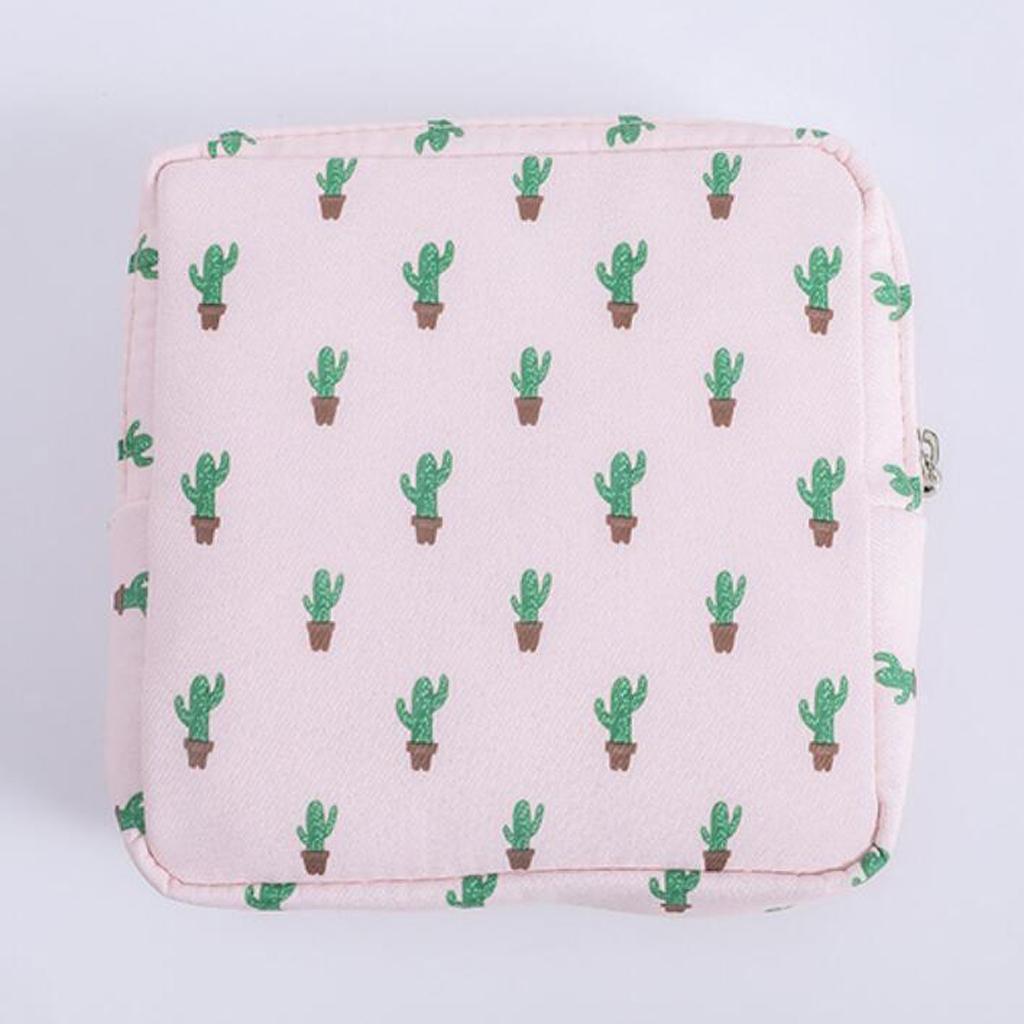 2pcs Sanitary Napkins Bag Zipper Tampons Collect Bags Pouch Organizer Cactus
