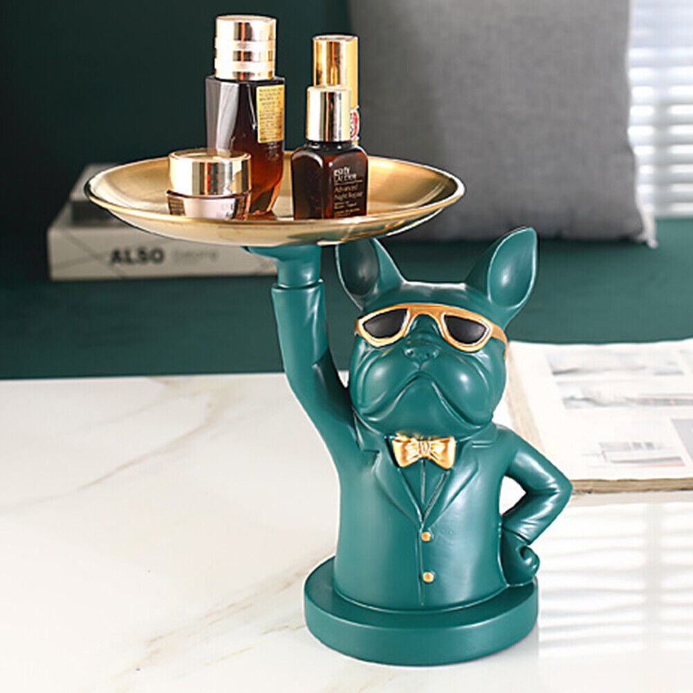 Nordic Luxury Bulldog Storage Statue Fruit Candy Tray Sculpture (Green)