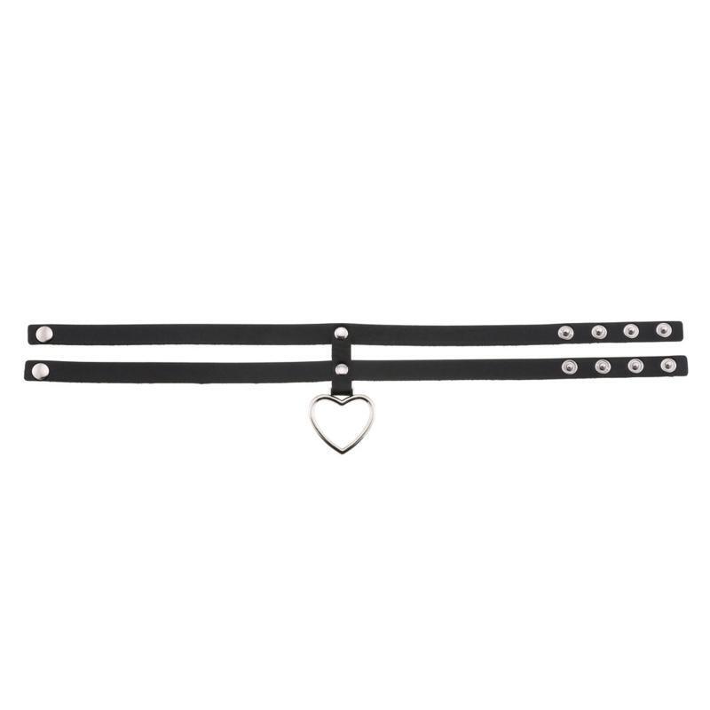 Adjustable Gothic Leather Choker Collar Layered Pu Heart Punk Choker Necklace