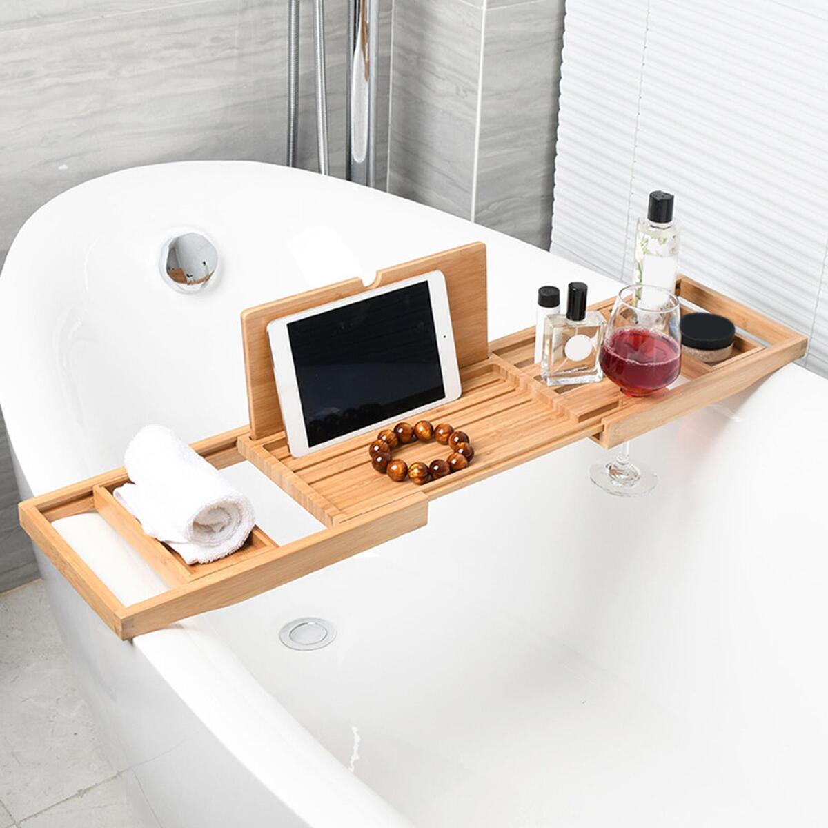 Wooden Bathtub Caddy Tray Bath Book Holder Bath Tray Tablet Holder Soap Dish
