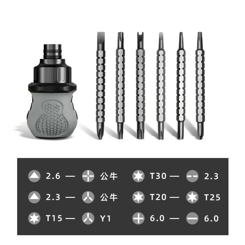 Stubby Ratcheting Screwdriver Multi-bit Short Screw Drivers w/ Phillips Slotted
