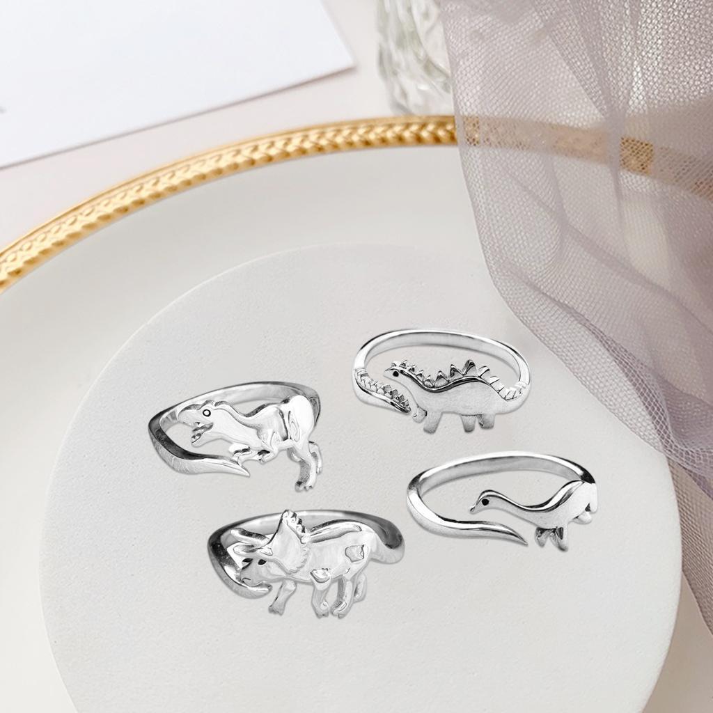 4pcs Punk  Rings Dinosaur Theme Accessory for  Men Holiday