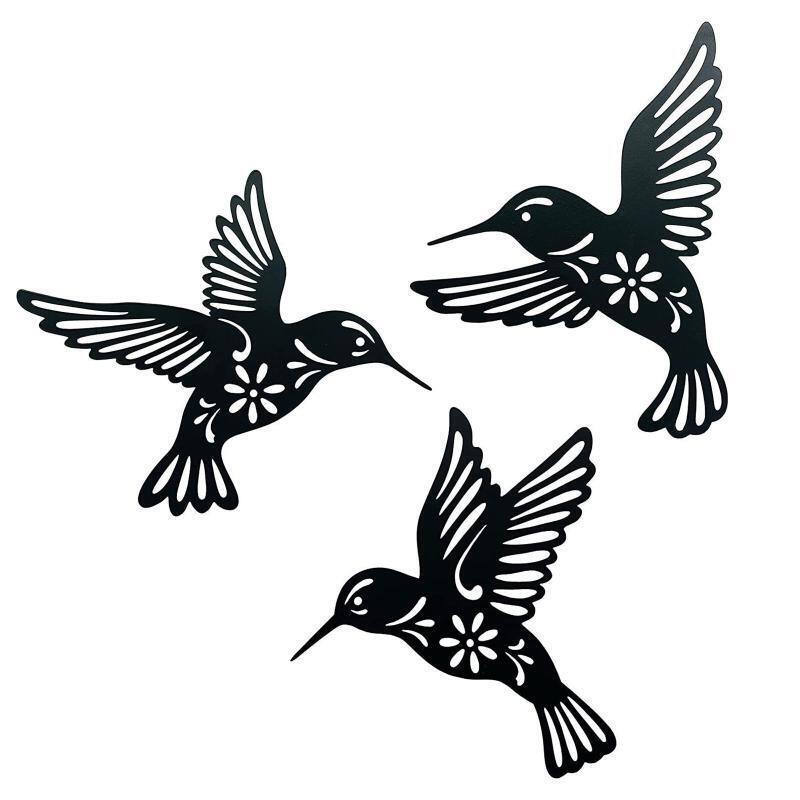 3Pcs Metal Hummingbird Wall Art Decor Hollow Out Iron Bird Hanging Sculpture