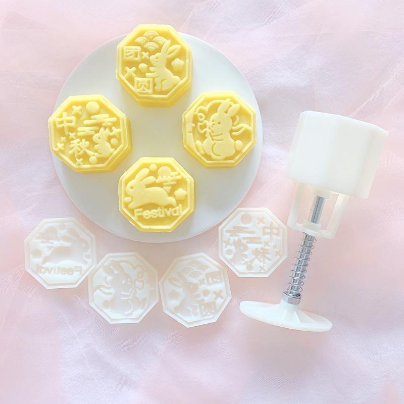 Octagonal Side Rabbit Shape Pattern Mung Bean Cake Mooncake Hand-pressing Moulds