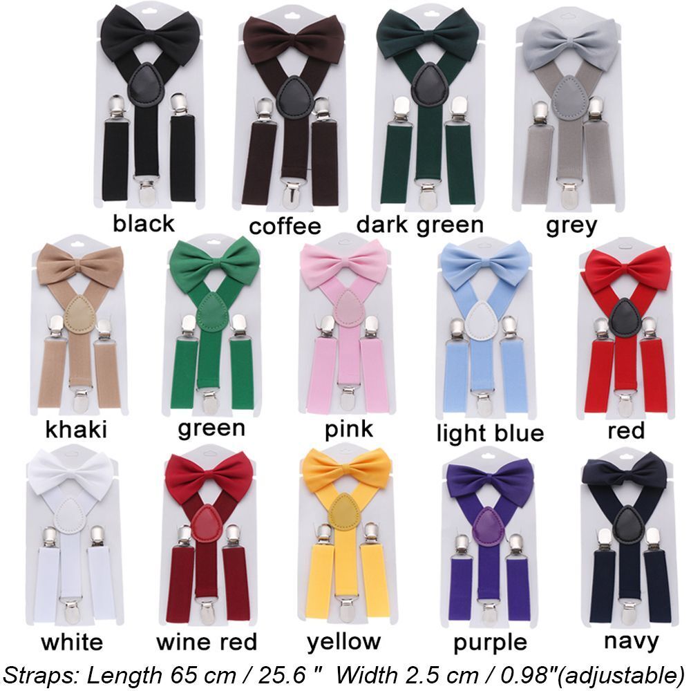 Wedding Dress Printed Bow Tie Kids Suspenders Elastic Braces Cow Tie Belts