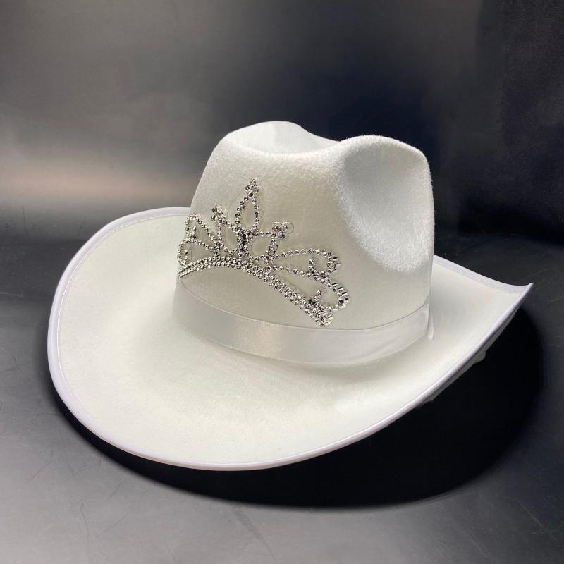 Elegant White Crown Cowgirl Hat Western Cowboy Hat with Drawstring for Festival