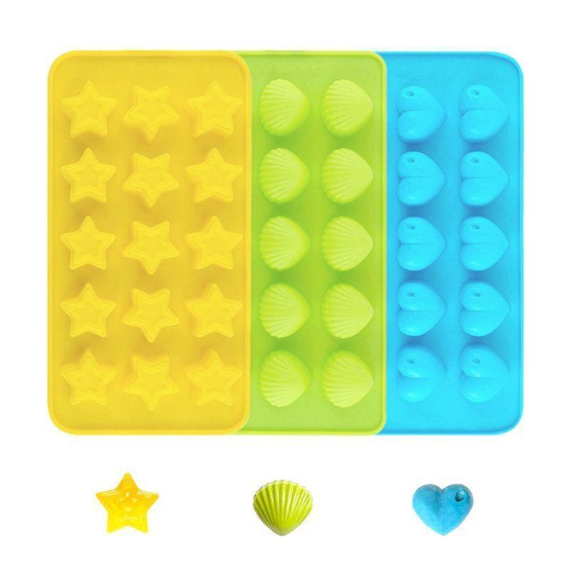 3-in-1 Chocolate Mould 15 Grid Hearts Stars Shells Shape Oven Pan Bake Cookies