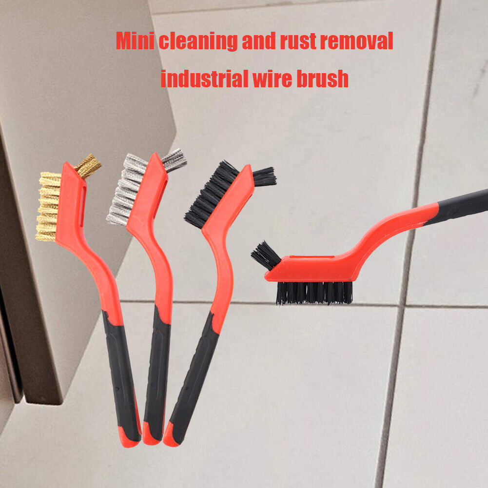 3pcs Wire Brush 7 inch Mini Micro Rust Paint Remover Scrubbing Brushes Red