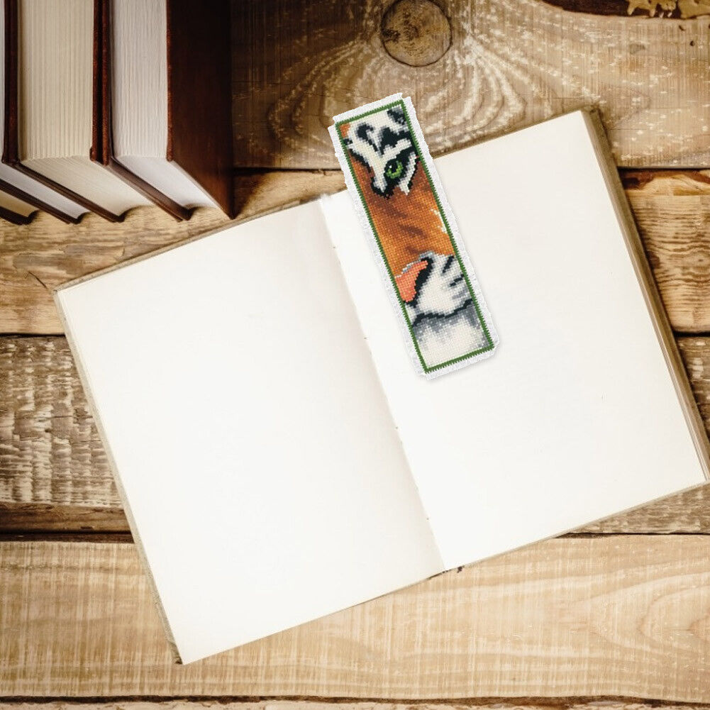 2pcs Animal 2-Strand 14CT Counted Cross Stitch Bookmarks (Tiger-XJL028)