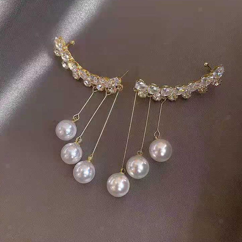 Rhinestone Tassels  Earrings Ear  Clip for Engagement Graduation