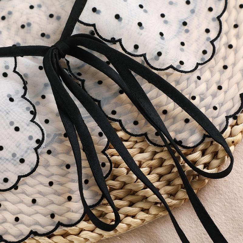 Women Polka Dot Faux Collar Shawl Double Layer Lace-Up Sunscreen Mini Poncho