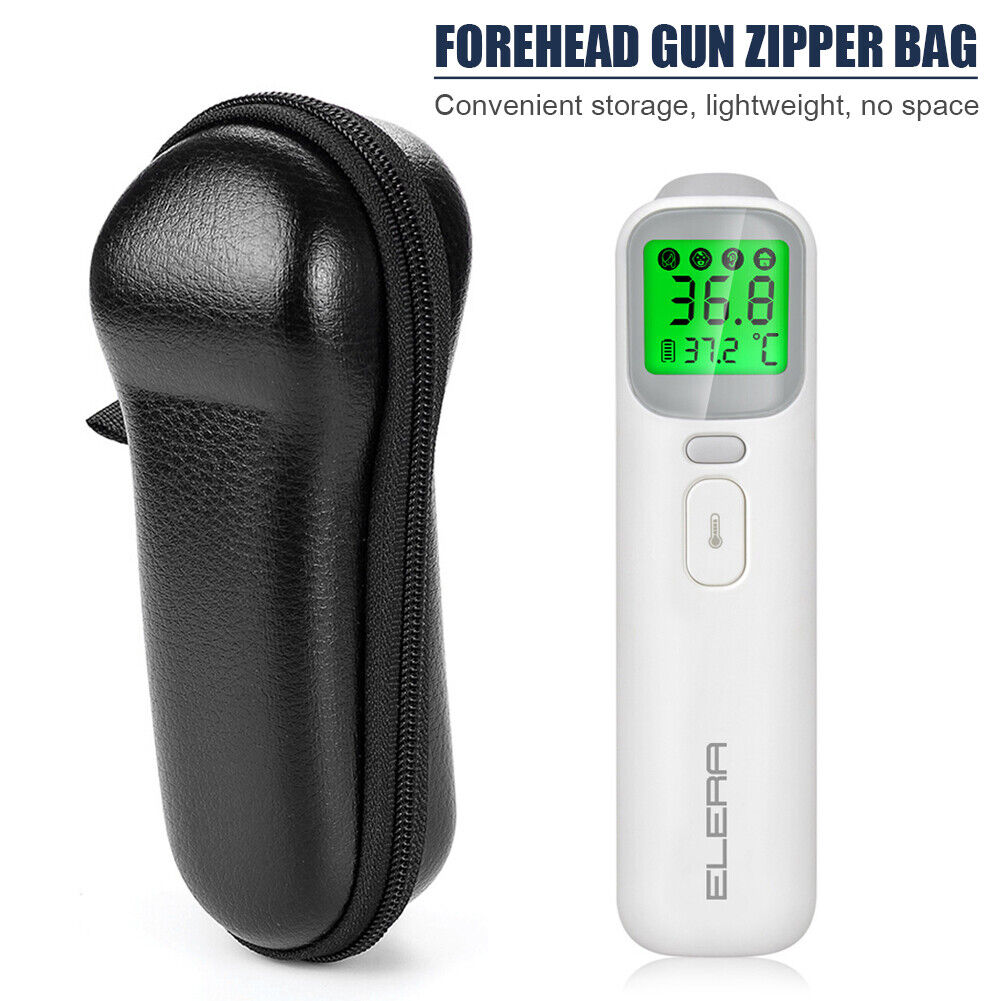 Forehead Thermometer Storage Bag Portable PU Leather Shockproof Zipper Bag