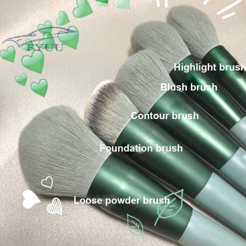 13 x Green Makeup Brushes Kit Eye/Shadow/Foundation/Blush Blending Cosmetic Tool