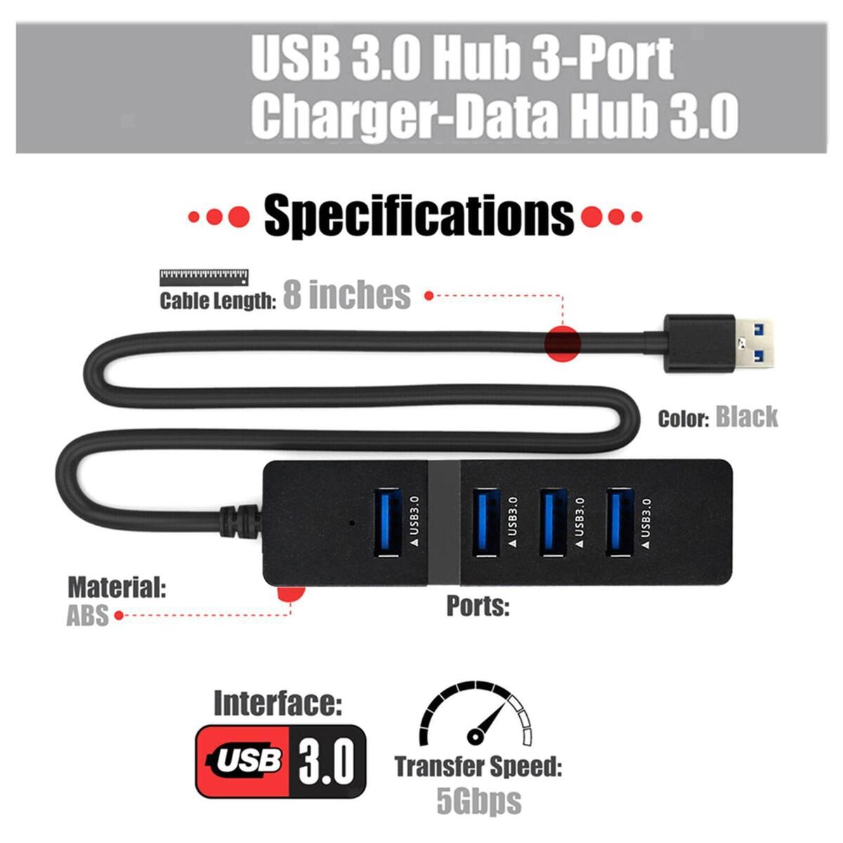 Portable 4 Ports USB 3.0 Hub Multi Splitter Expansion Data USB Hub for Laptop