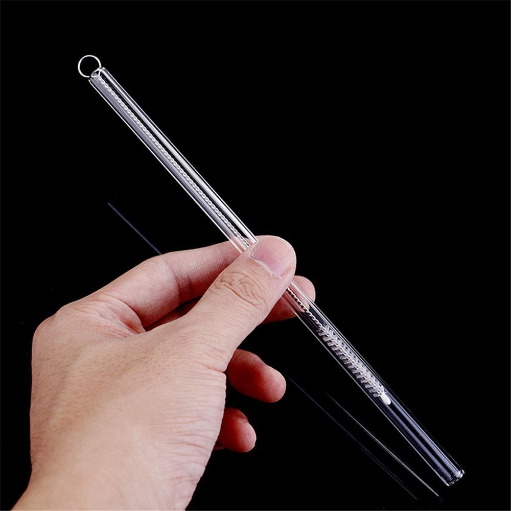 Drinking Transparent Wedding Glass Straws Straight Tube Clean Brush Reusable