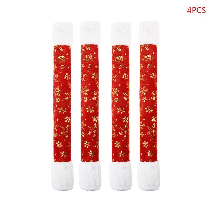 4pcs Gloden Snowflake Christmas Refrigerator Door Handle Cover Xmas Decoration