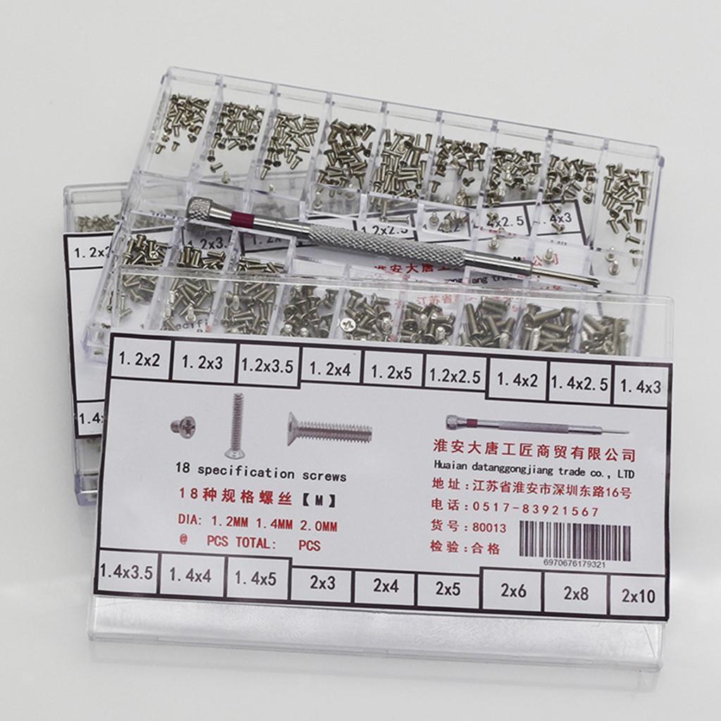 18type Screw Nuts Watch Eyeglass Replacement Kit with Screwdriver 1.2-2.0mm