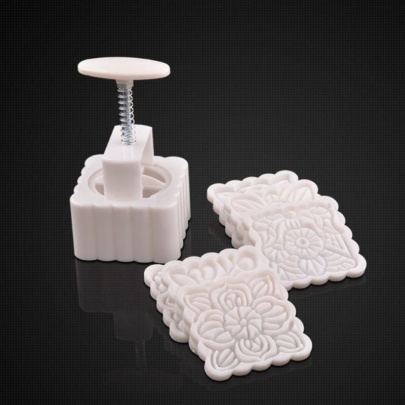 250g Mooncake Mold with 6pcs Square Flower Stamps Hand Press Moon Cake Pastry
