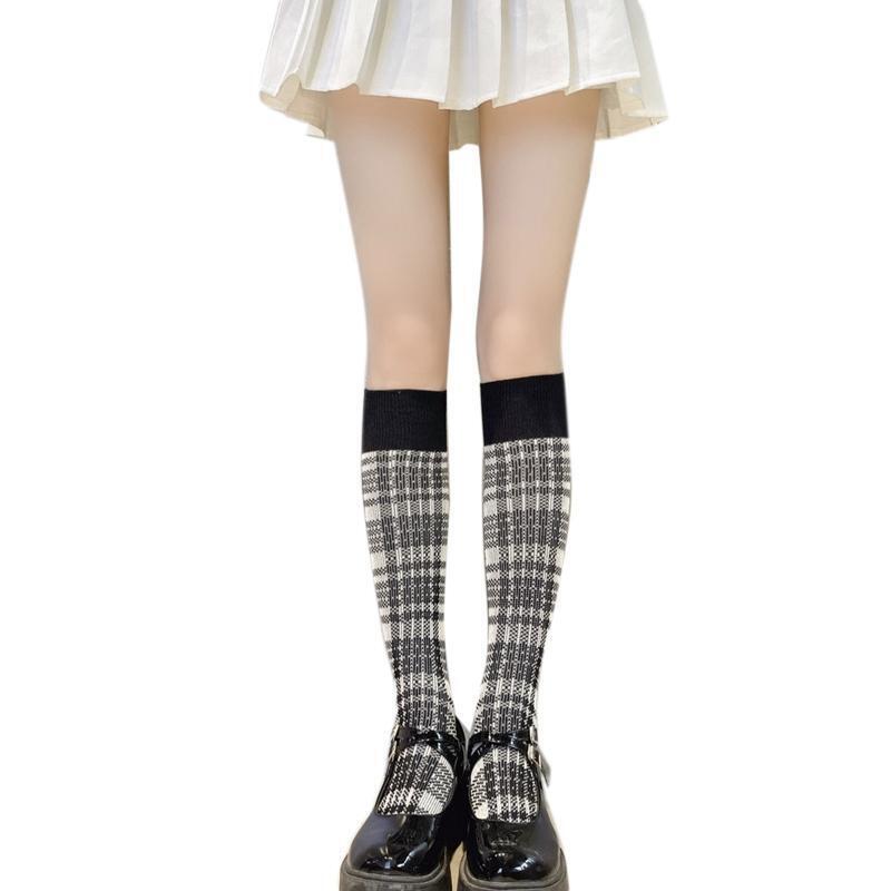 Maid Cute Lolita Socks Tube Long Socks Women Girl Knitted Plaid Cotton Knee High